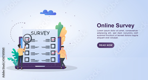 Illustration concept of Online survey with the person who is choosing.