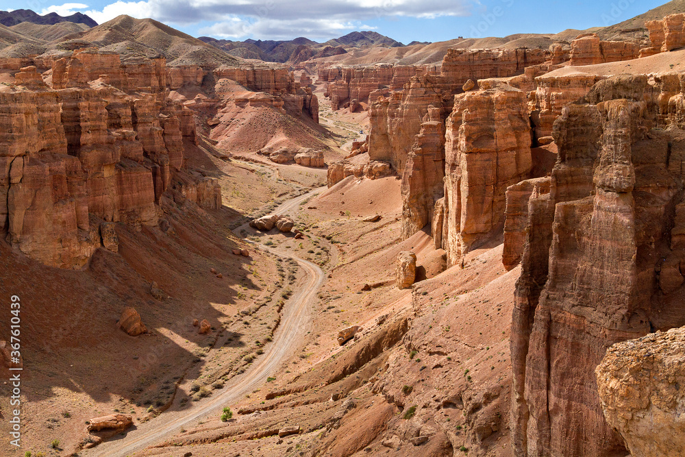 Charyn Canyon with its geological rock formations in Kazakhstan