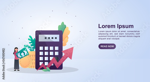 Illustration concept of economy with calculators and people who hold money.