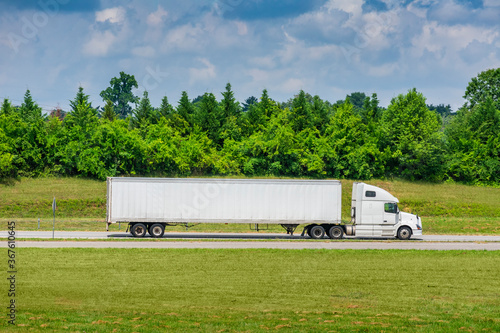 White Tractor-Trailer Truck With Great Copy Space