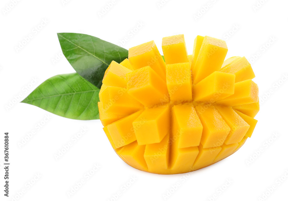 Cut ripe mango isolated on white. Exotic fruit Cut ripe mango isolated on white. Exotic fruit
