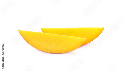 Slices of ripe mango isolated on white. Exotic fruit