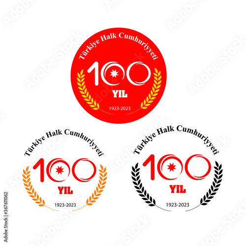 100 years anniversary logo template  circle and number, 100th anniversary icon label, ten year birthday party symbol isolated on white background