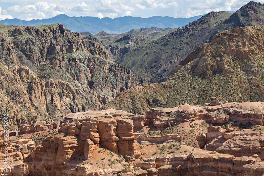 Charyn Canyon with its geological rock formations in Kazakhstan Charyn Canyon with its geological rock formations in Kazakhstan