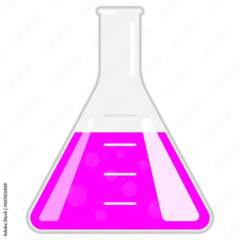 Vector illustration of an Erlenmeyer conical flask filled with bubbling liquid Vector illustration of an Erlenmeyer conical flask filled with bubbling liquid