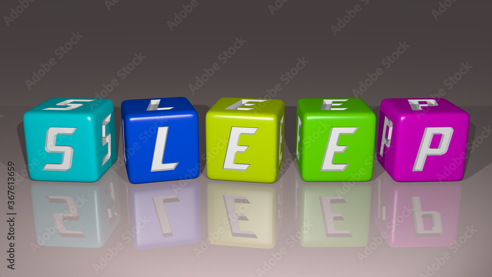 Obraz premium SLEEP combined by dice letters and color crossing for the related meanings of the concept. bed and illustration
