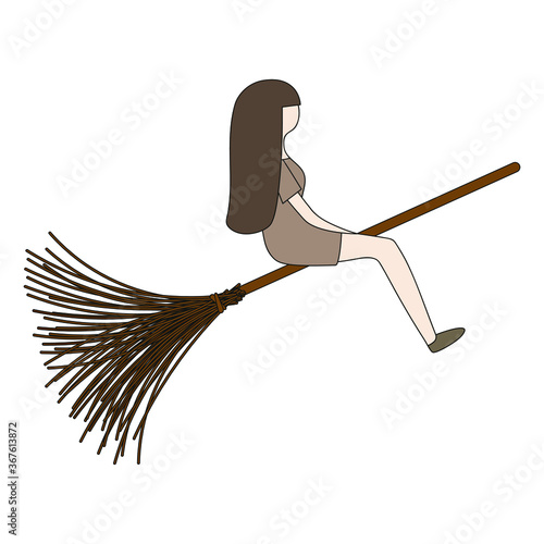 Young woman on a broomstick