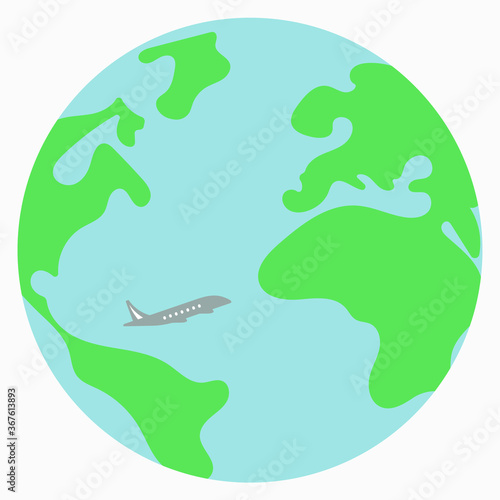 Globe and airplane flying from continent to continent