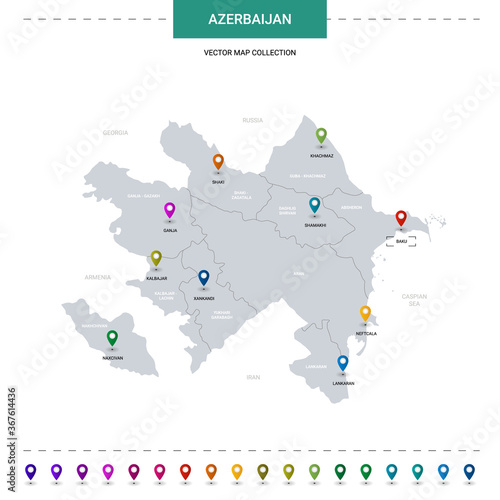 Azerbaijan map with location pointer marks. Infographic vector template, isolated on white background.