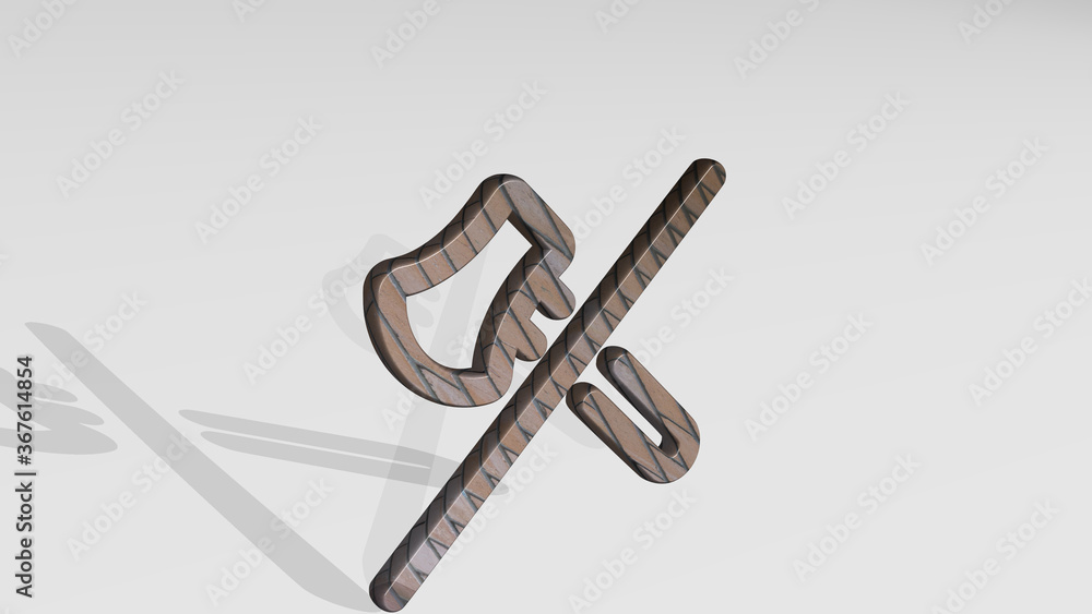 Obraz premium DEFORESTATION AXE FORBIDDEN casting shadow with two lights. 3D illustration of metallic sculpture over a white background with mild texture. tree and environment