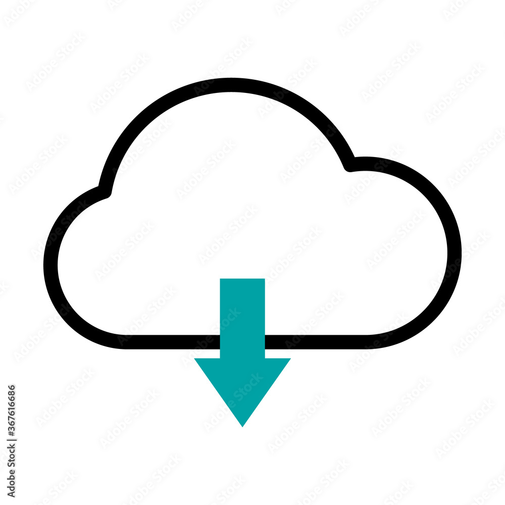 cloud with dowload arrow icon, half line half color style cloud with dowload arrow icon, half line half color style