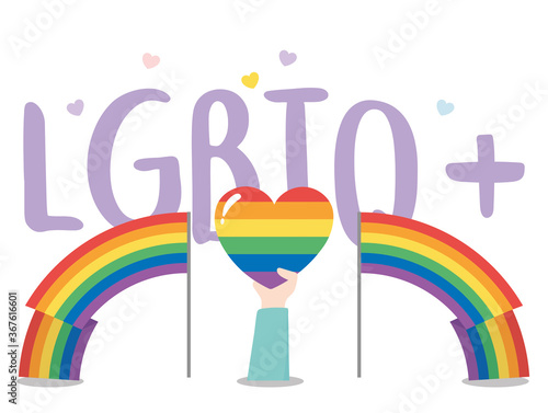 LGBTQ community, hand holds rainbow heart, gay parade sexual discrimination protest