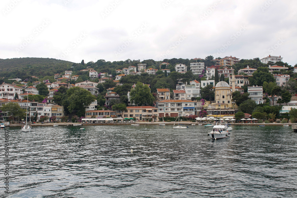 A view from Burgazada. Historical houses and church.
