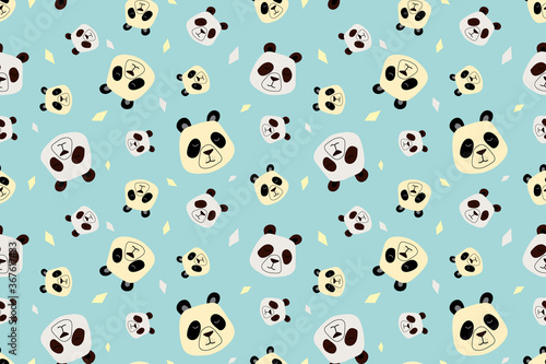 Fototapeta Naklejka Na Ścianę i Meble -  Popular vector seamless pattern panda bear faces on a blue background. Cute kids print. Great for textile, fabric, cloth prints, wallpapers or wrapping template