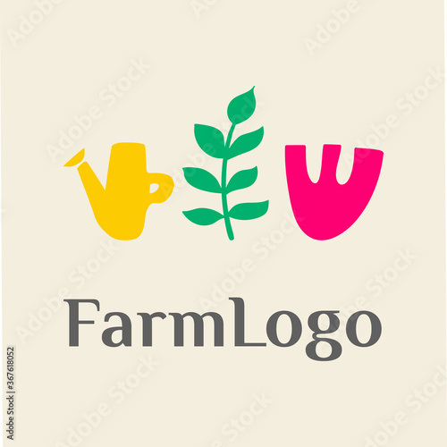 Abstract farm or agro logo. Hand drawn design background. Colorful contemporary trendy Shapes and Doodle isolated objects. Modern vector illustrations. Perfect for organic vegetarian products.