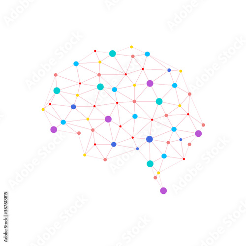 Modern brain link connected point logo vector. Digital human brain, particles plexus structure, abstract artificial Intelligence futuristic technology and science stock vector illustration.