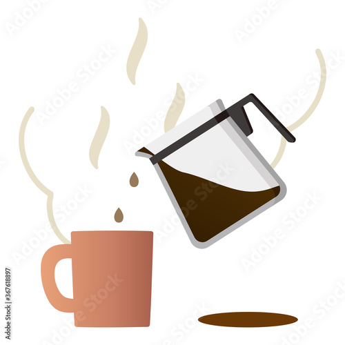 コーヒーサーバーからマグカップにコーヒーを注ぐ