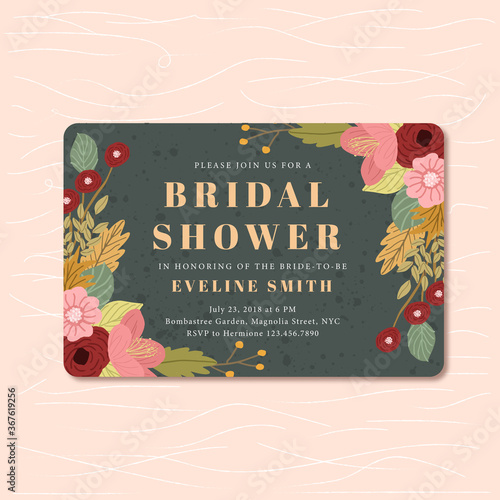 bridal shower invitation with autumn cute floral frame