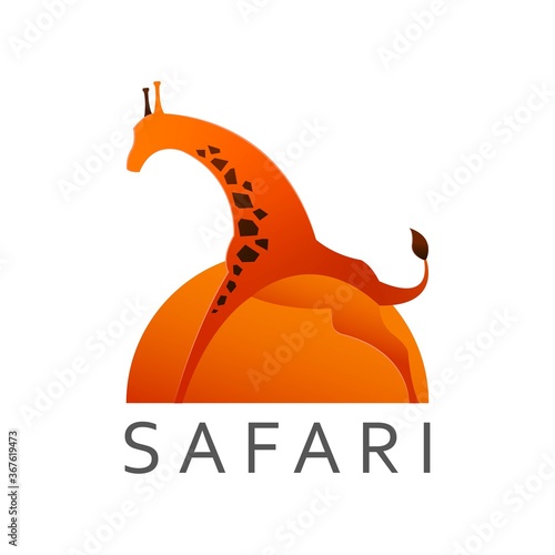 Safari giraffe with sunset background logo