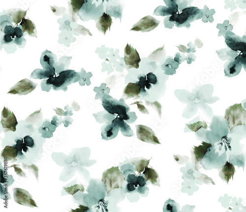 seamless watercolor flowers pattern illustration.