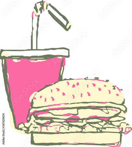 vector illustration of a fast food hand drawn coca cola and burger