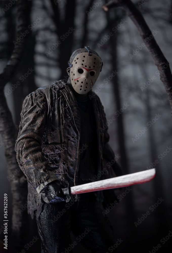 NEW YORK USA - JULY 30 2019: Friday the 13th slasher Jason Voorhees with  machete lurking in the woods - NECA Ultimate Jason action figure Photos |  Adobe Stock