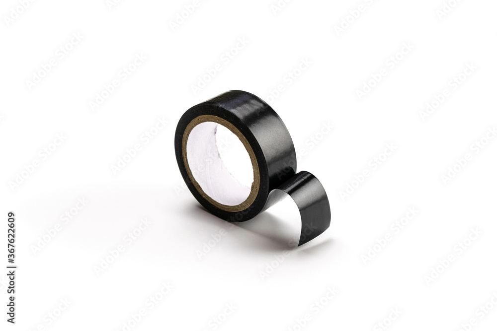 Piece scotch roll. Adhesive paper tape or black sticky duct strip isolated on white background. Torn grunge texture. Piece scotch roll. Adhesive paper tape or black sticky duct strip isolated on white background. Torn grunge texture.