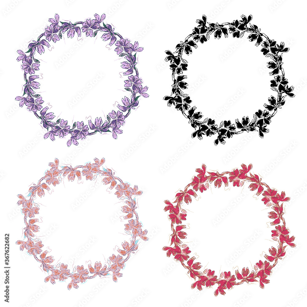 Flowers wreath in different style. Great for invitations and graphic design Flowers wreath in different style. Great for invitations and graphic design