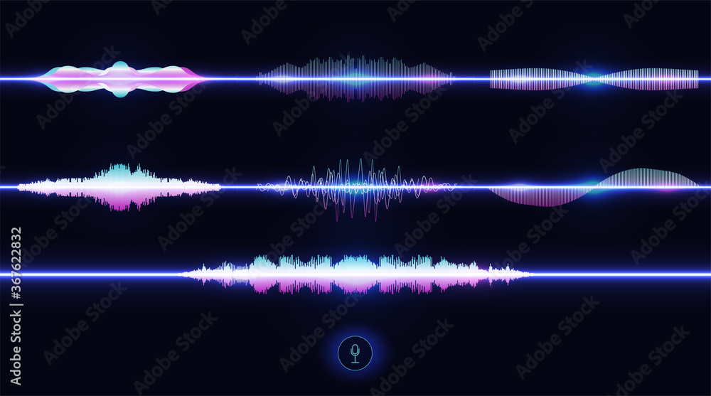 Vector sound waves set. Audio Player. Audio equalizer technology, pulse ...