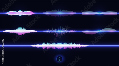 Vector sound waves set. Audio Player. Audio equalizer technology, pulse musical. Vector illustration.