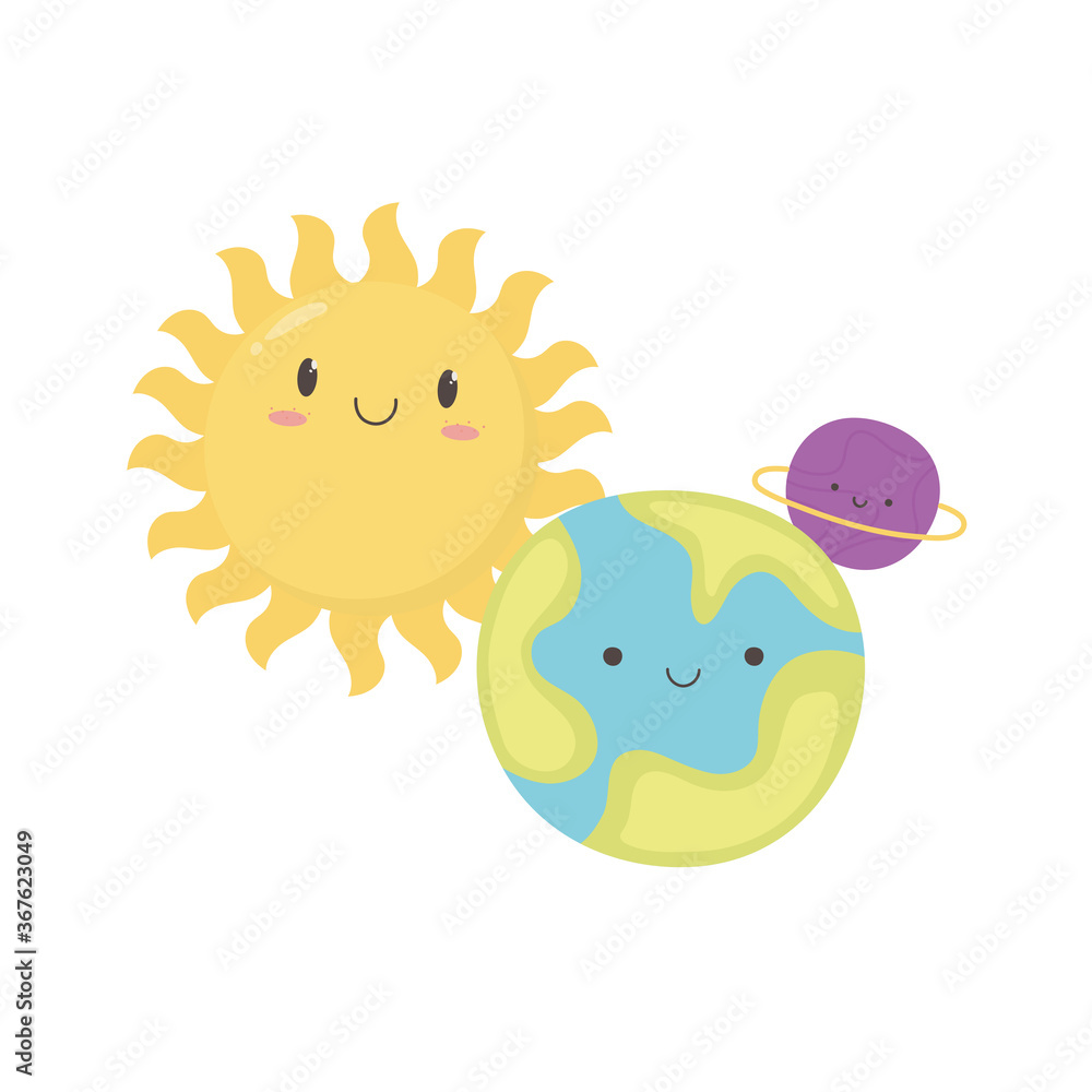 Obraz premium cartoon sun earth planet and saturn character design