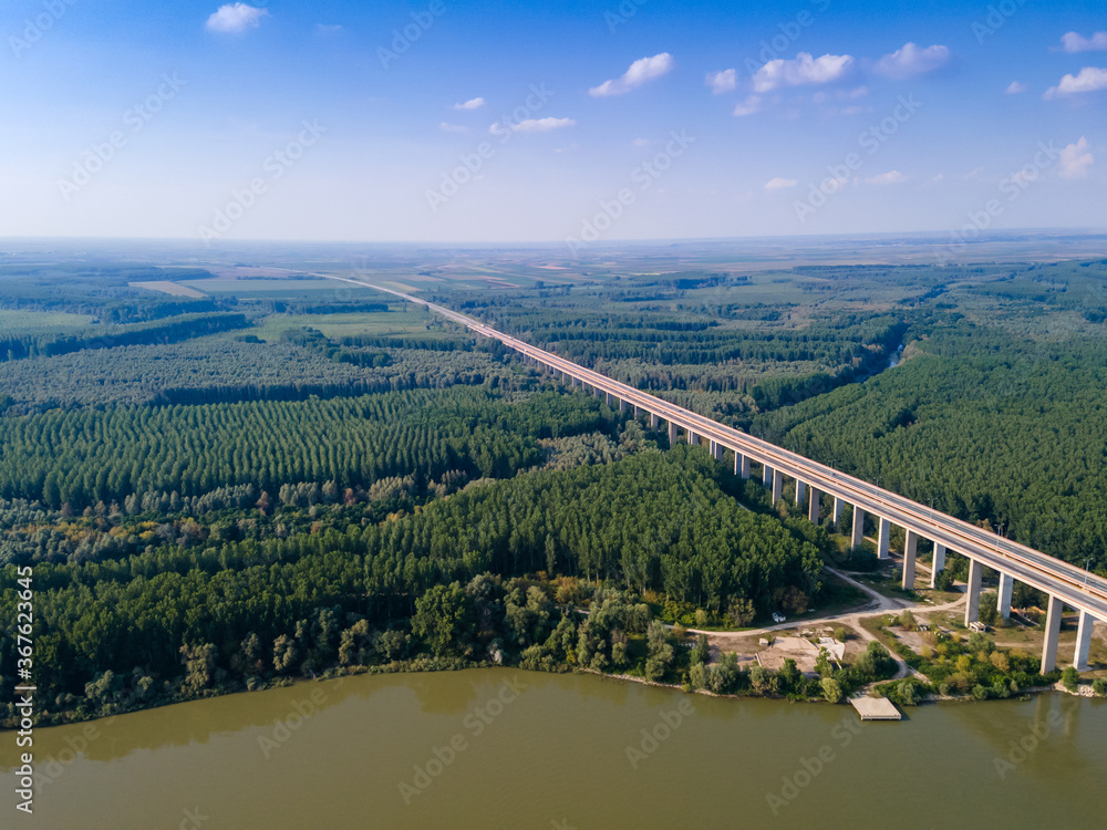 Fototapeta premium Beska Bridge crosses the Danube river near Beska
