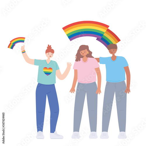 people holding rainbow lgbtq flag in hands, gay parade sexual discrimination protest
