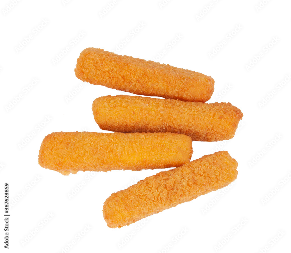 Deep fried fish fingers snacks fastfood isolated on the white Deep fried fish fingers snacks fastfood isolated on the white