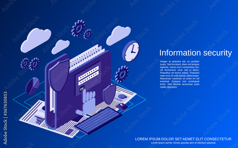 Data protection, information security flat isometric vector concept illustration
