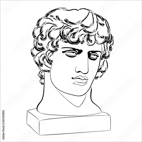 Vector linear illustration of an antique character. An isolated image of a portrait of Antinous. The character of ancient Roman mythology. photo