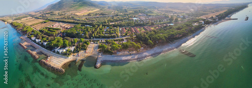 Amazing aerial view of Tuscany coastline, Italy from the drone