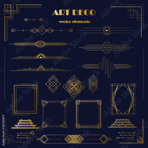 Set of Art Deco elements: borders, frames, headers, elements