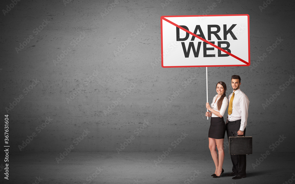 business person holding a traffic sign with DARK WEB inscription, new idea concept business person holding a traffic sign with DARK WEB inscription, new idea concept