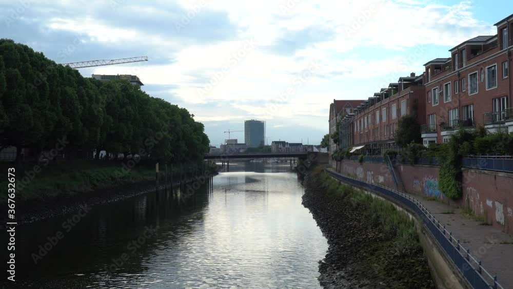 River nature in the city with building in Europe River nature in the city with building in Europe