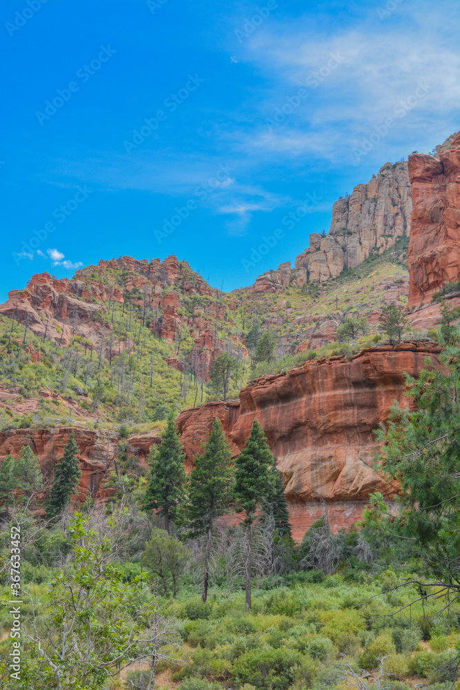 Gorgeous drive of red rock in the Oak Creek Canyon on Coconino National Forest, Sedona, Arizona.