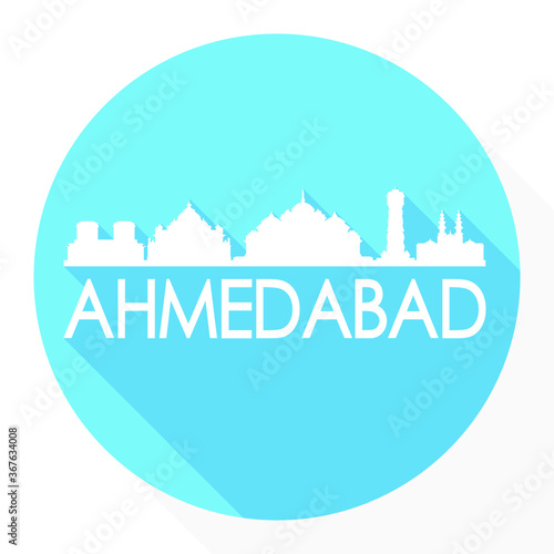 Ahmadabad India Flat Icon Skyline Silhouette Design City Vector Art.