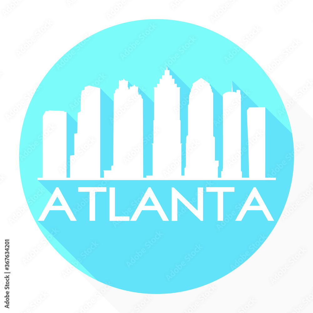 Atlanta Skyline Button Icon Round Flat Vector Art Design Color Background.