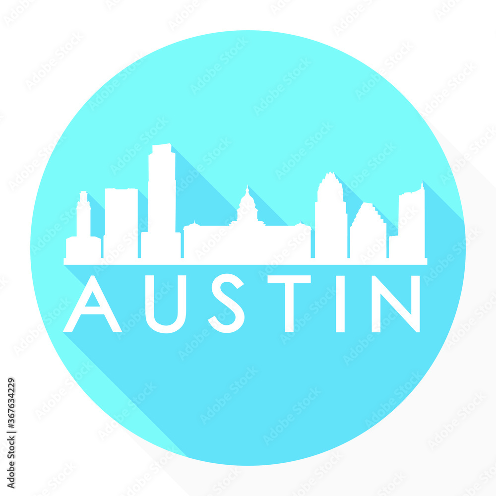 Austin Skyline Button Icon Round Flat Vector Art Design Color Background.