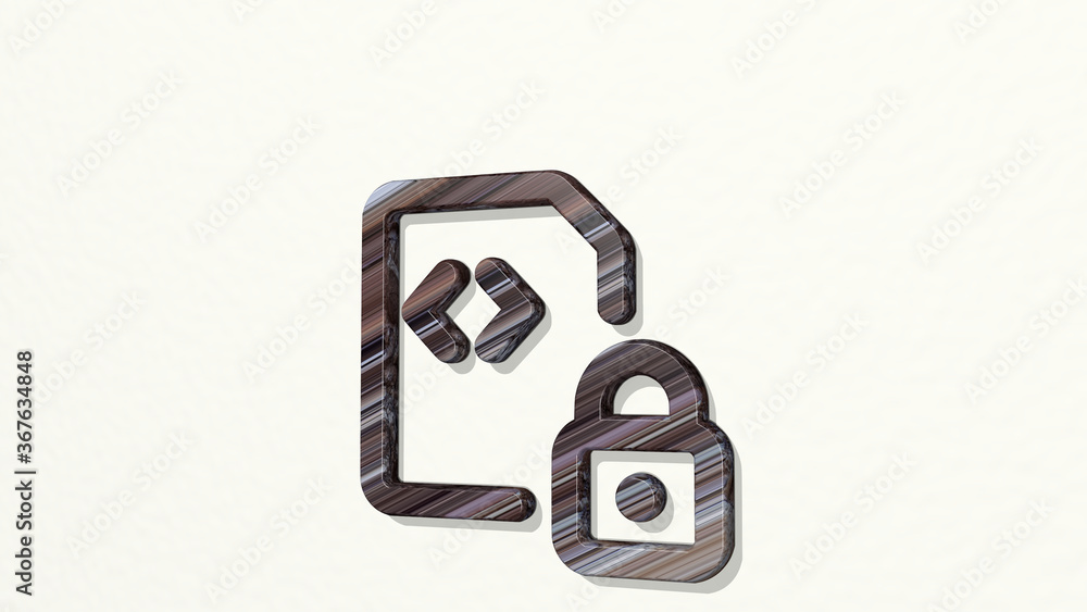 file code lock on the wall. 3D illustration of metallic sculpture over a white background with mild texture. icon and business file code lock on the wall. 3D illustration of metallic sculpture over a white background with mild texture. icon and business