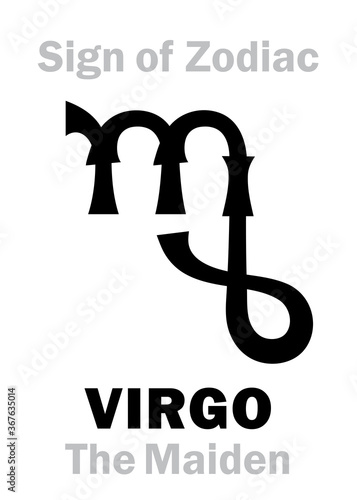 Astrology Alphabet: Sign of Zodiac VIRGO (The Maiden / The Virgin). Astrological character, hieroglyphic sign, mystic kabbalistic symbol.
