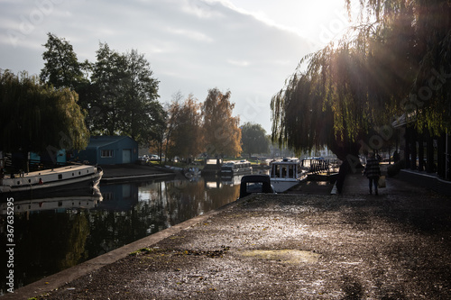 narrowboats on the river in England