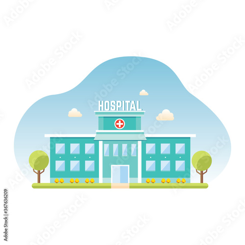 Hospital building. Medical clinic, healthcare facility exterior, health care building.Vector illustration.