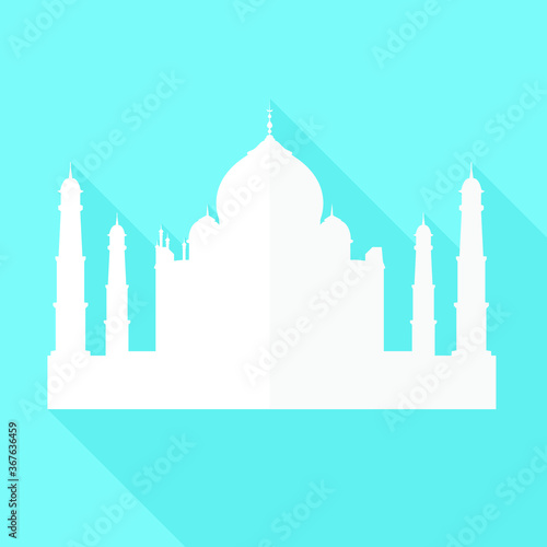 Taj Mahal India Monument World Skyline Button Icon Round Flat Vector Art Design Color Background.