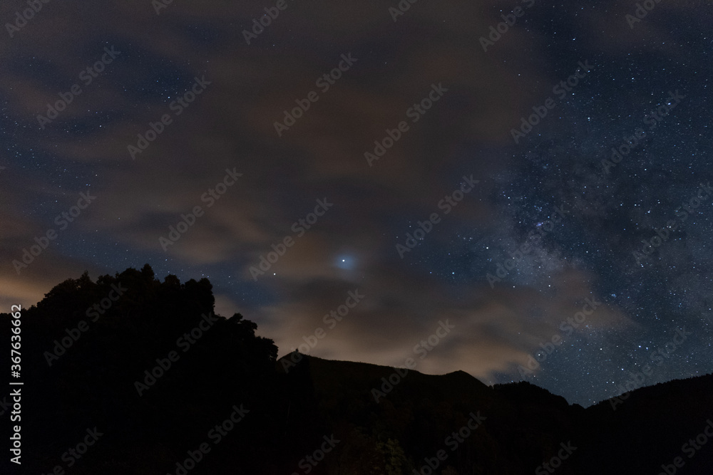 Night Landscape, with Clouds covering the Milky way on a beautiful night on the Sete Cidades, São Miguel Island, Azores.